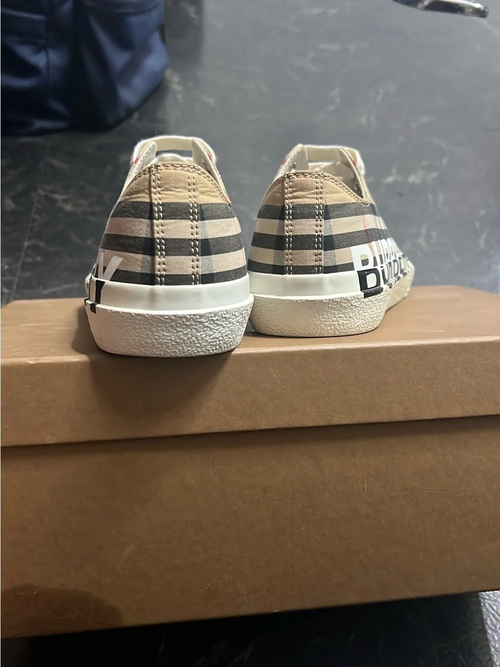 Burberry Beige Check Logo Low-Top Sneakers